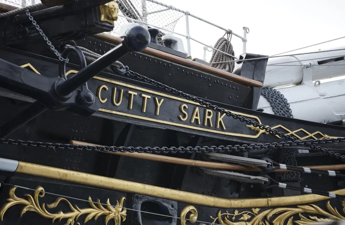 Detail of a name panel on Cutty Sark.